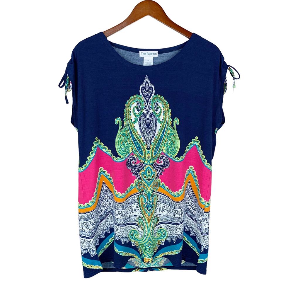 The Paragon Sleeveless Blouse Tunic Top Longer Length Blue Paisley Women’s M